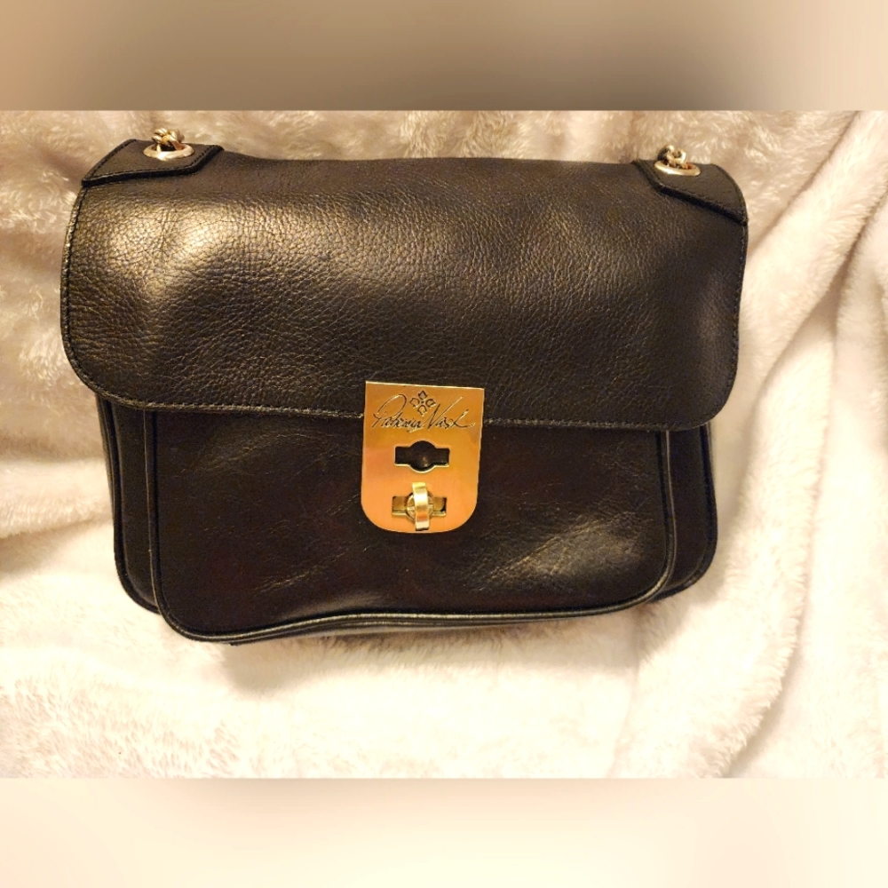 Patricia Nash Black Shoulder Saddle Bag with chain straps